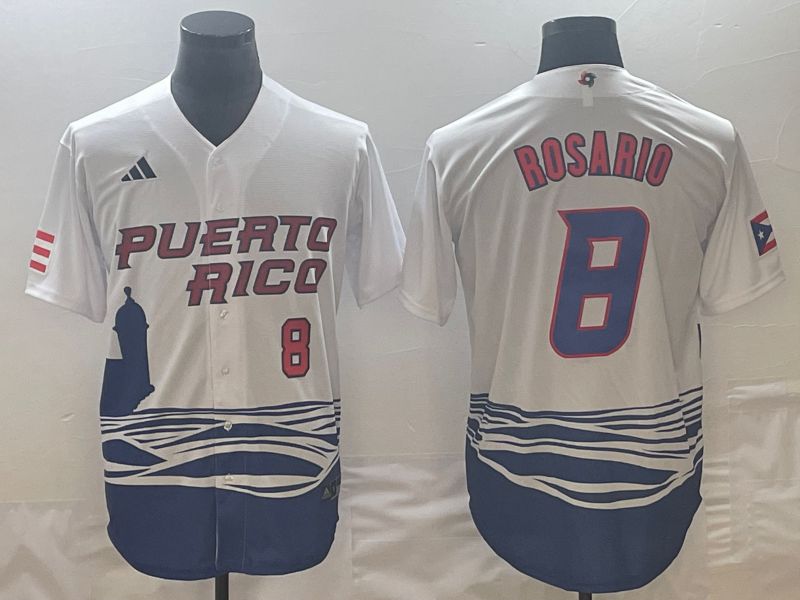 Men 2023 World Cub Puerto Rico #8 Rosario White Nike MLB Jersey9->->MLB Jersey